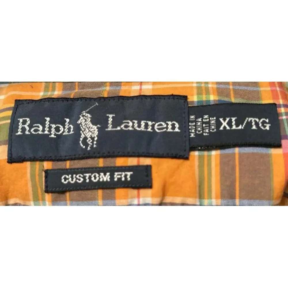 Polo Ralph Lauren Men's Custom Fit Button-Up Orange Plaid XL/TG Madras Preppy - Picture 6 of 7